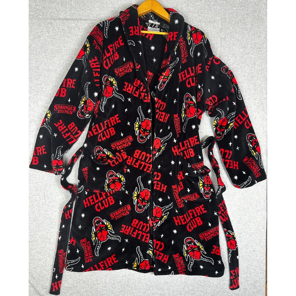 Stranger Things Hellfire Club Robe One Size Black Fleece Loungewear Sleepwear